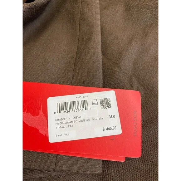 Hugo Boss Mens Modern Fit Solid Wool Suit Separate Jacket Med Brown Size 36R NWT - Picture 6 of 6